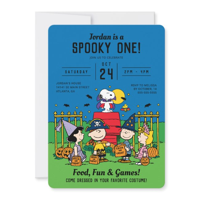 Charlie Brown And Gang Halloween 1st Birthday Invitation
