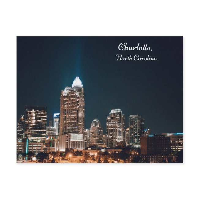 Charlotte North Carolina City Skyline Night Postinvitations