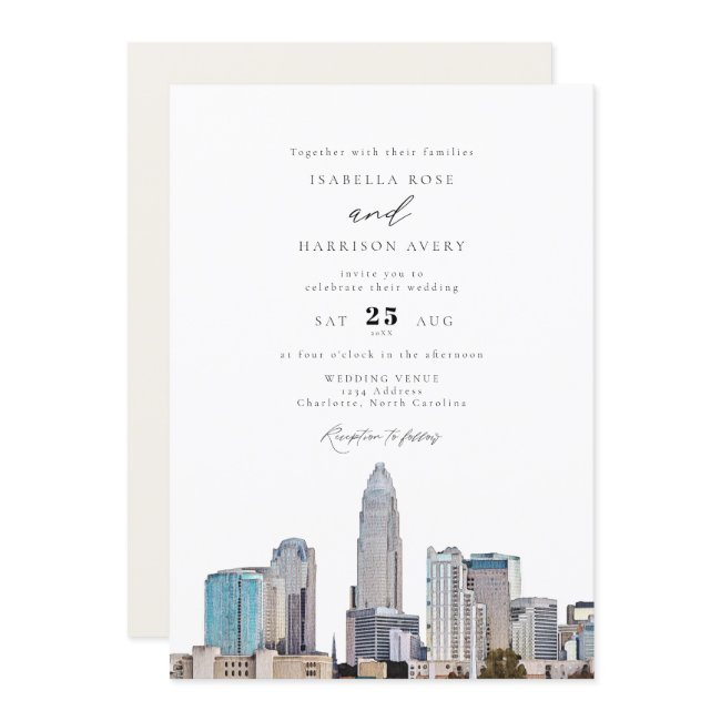 Charlotte North Carolina City Skyline Wedding Invitation