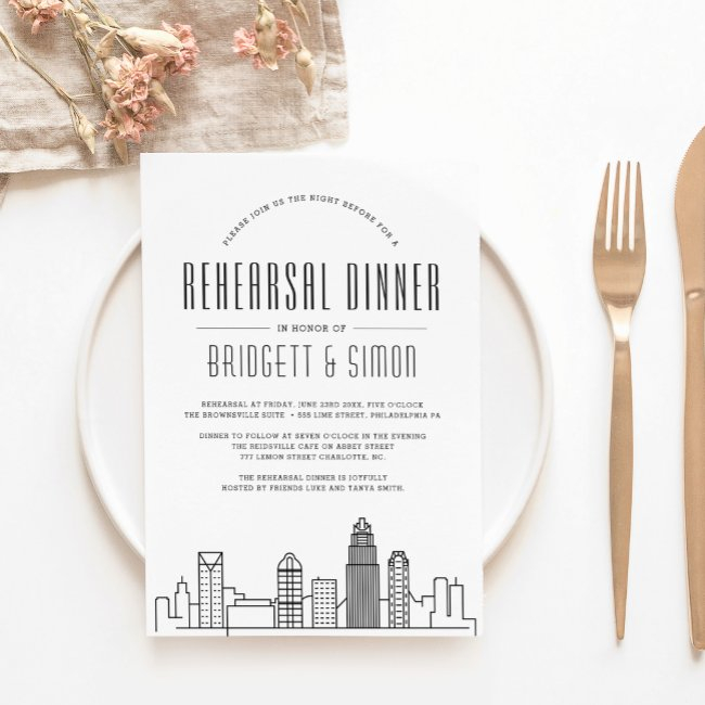 Charlotte Rehearsal Dinner | City Skyline Invitation