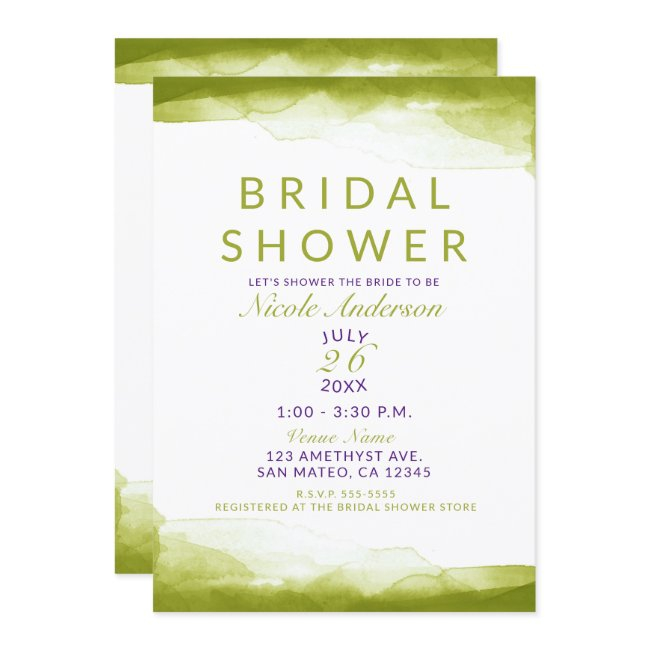 Chartreuse Green Watercolor Chic Bridal Shower Invitation