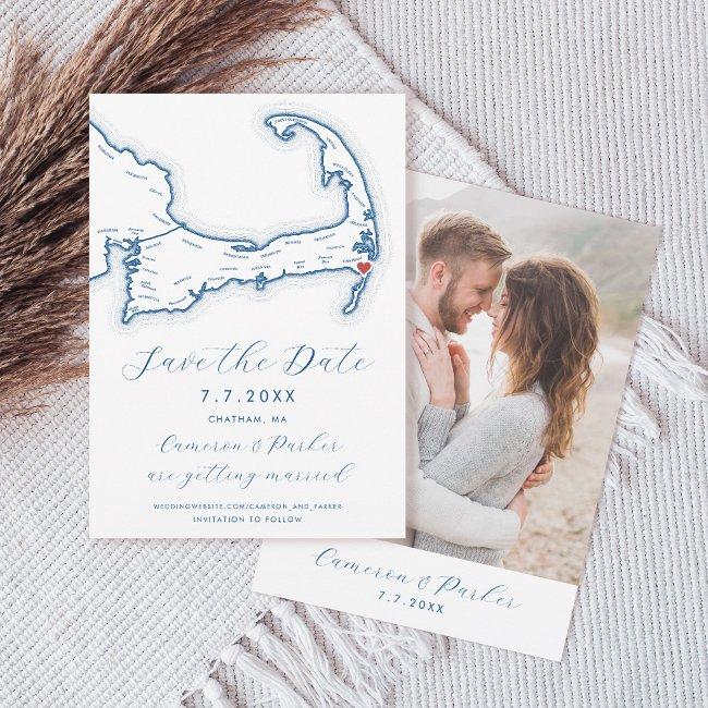 Chatham Ma Cape Cod Map Navy Blue Wedding Save The Date