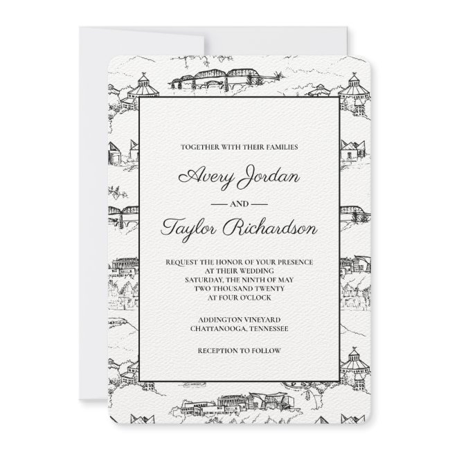 Chattanooga Toile Black And White Invitation