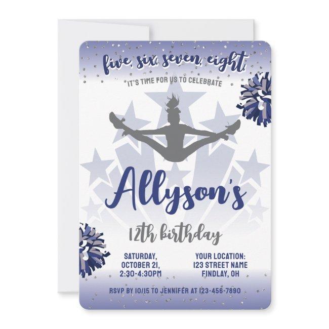 Cheerleading Birthday Party, Any Age Navy Blue Invitation