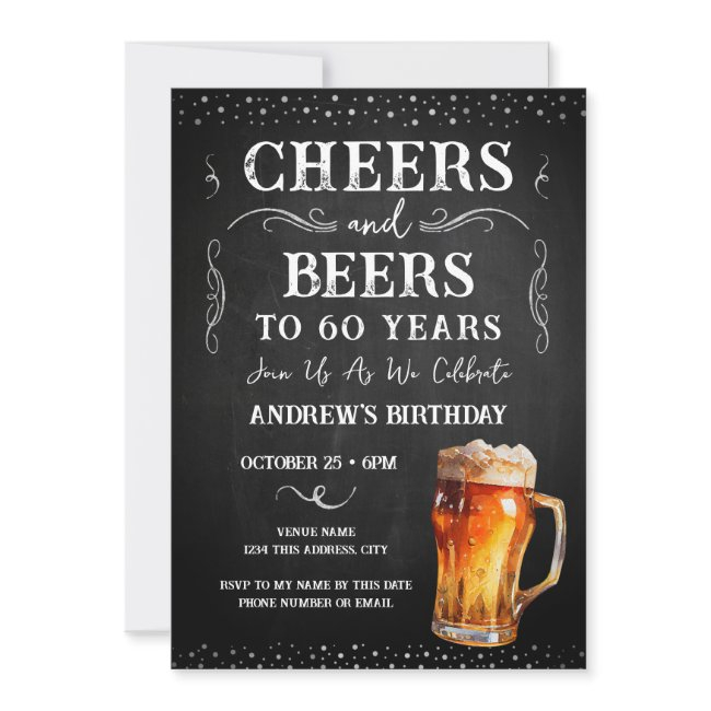 Cheers And Beers 60th Birthday Chalkboard Invitati Invitation