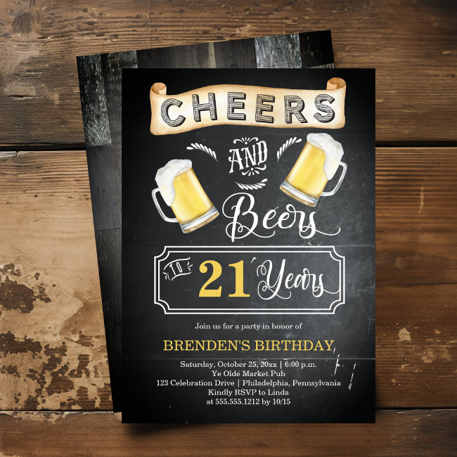 Cheers And Beers To 21 Years Birthday Party Invitation