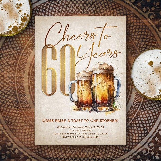 Cheers & Beers Mens Funny 60th Birthday Invitation
