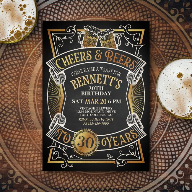 Cheers Beers Mens Funny Birthday Invitation