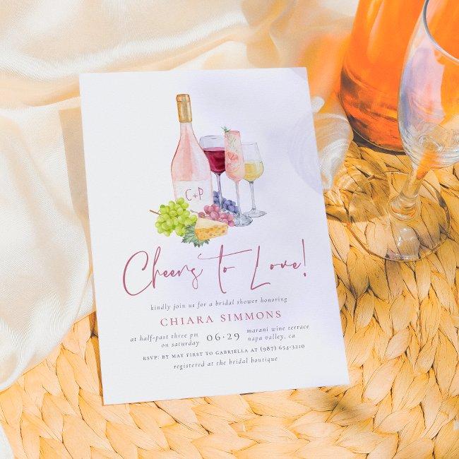 Cheers To Love Elegant Wine Tasting Bridal Shower Invitation