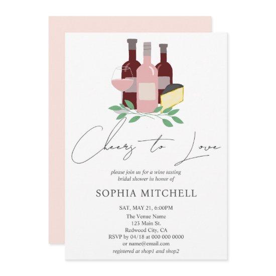 Cheers To Love Wine Flowers Bridal Shower Invitation