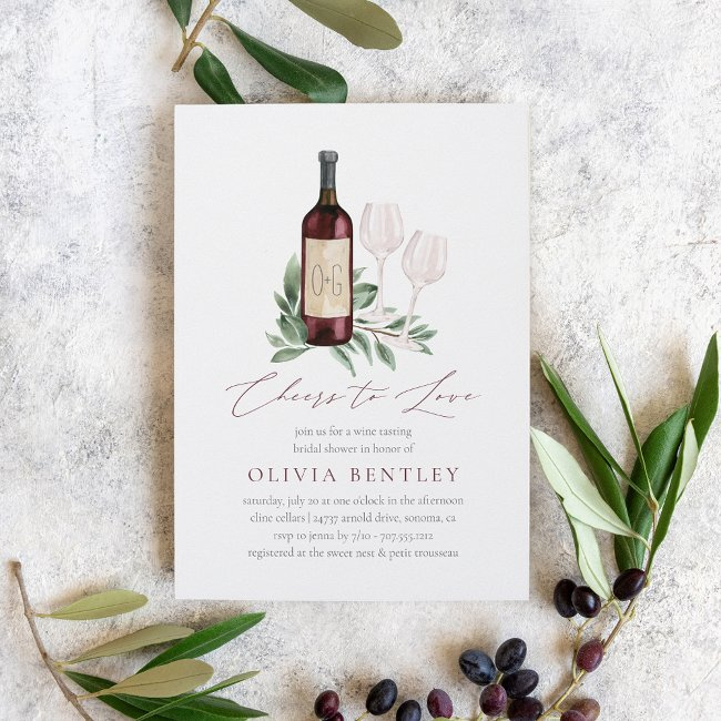 Cheers To Love Wine Tasting Bridal Shower Invitation