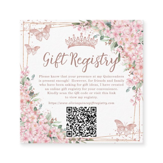 Cherry Blossoms Rose Gold Quinceanera Qr Gift Enclosure Invitations