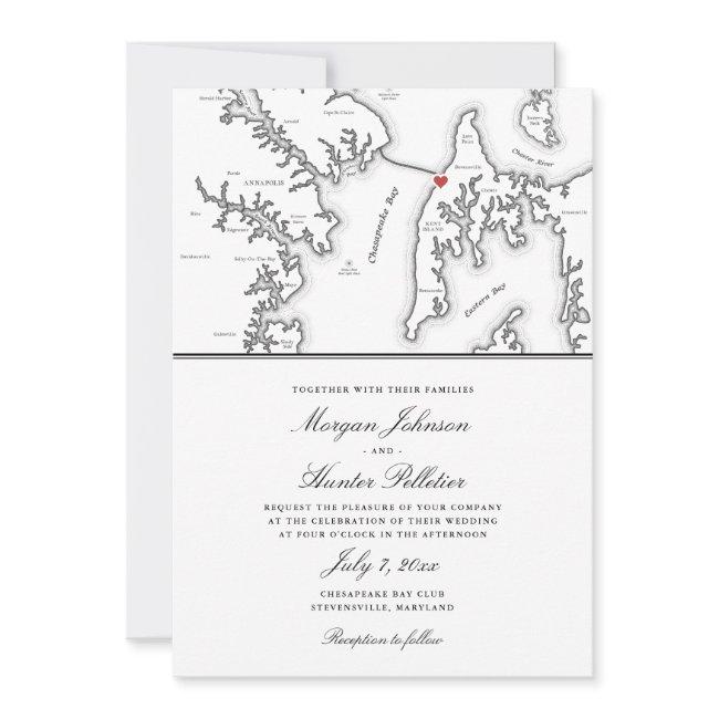 Chesapeake Bay Beach Club Black And White Wedding Invitation