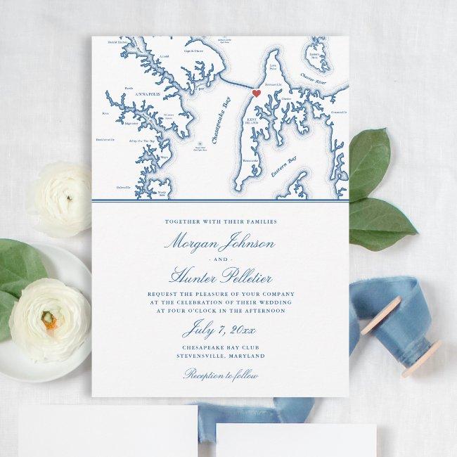 Chesapeake Bay Beach Club Elegant Navy Wedding Invitation