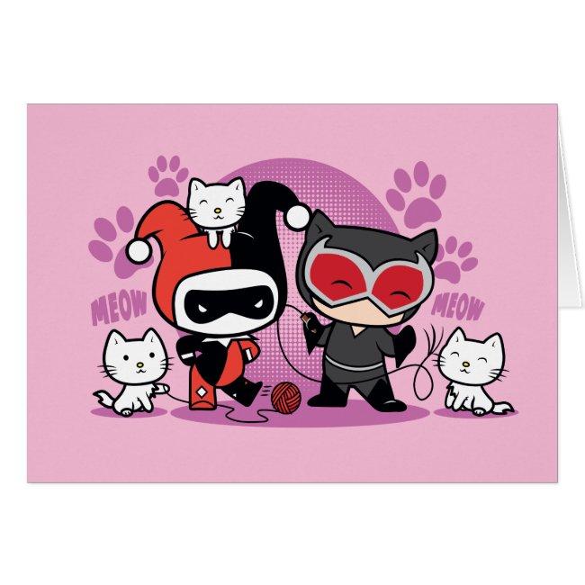 Chibi Harley Quinn & Chibi Catwoman With Cats