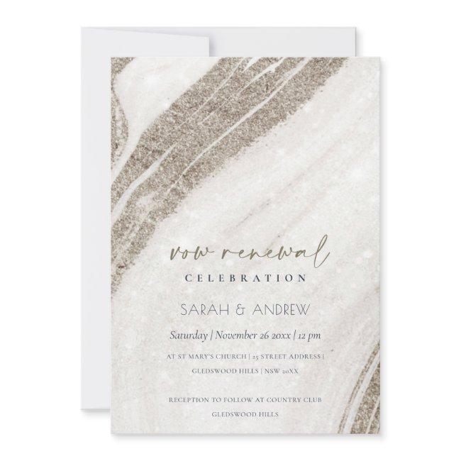Chic Abstract Pale Gold Marble Agate Vow Renewal Invitation