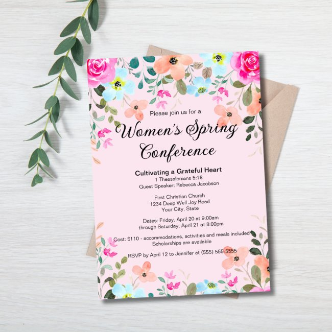 Chic Elegant Spring Floral Women’s Church Retreat Invitation