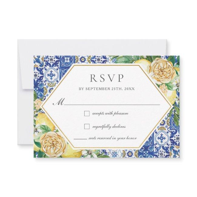 Chic Lemons Yellow Floral Greenery Wedding  Rsvp Invitations