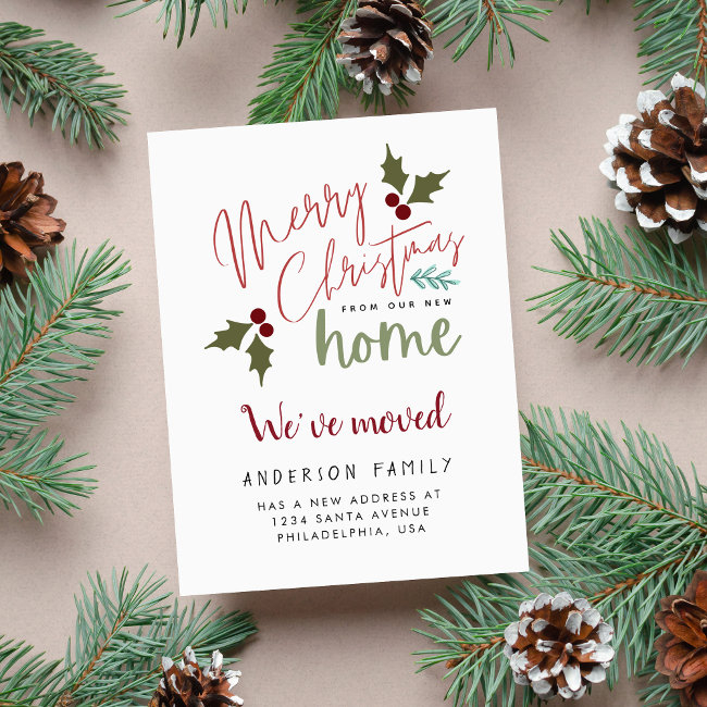 Chic Merry Christmas From Our New Home Moving Announcement Postinvitations