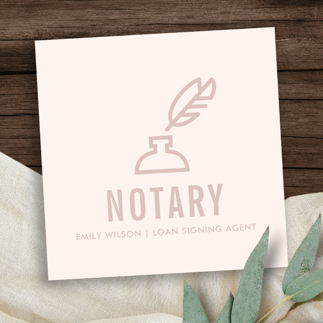 Chic Minimal Pink Blush Feather Nib Inkpot Notary Square Business Invitations