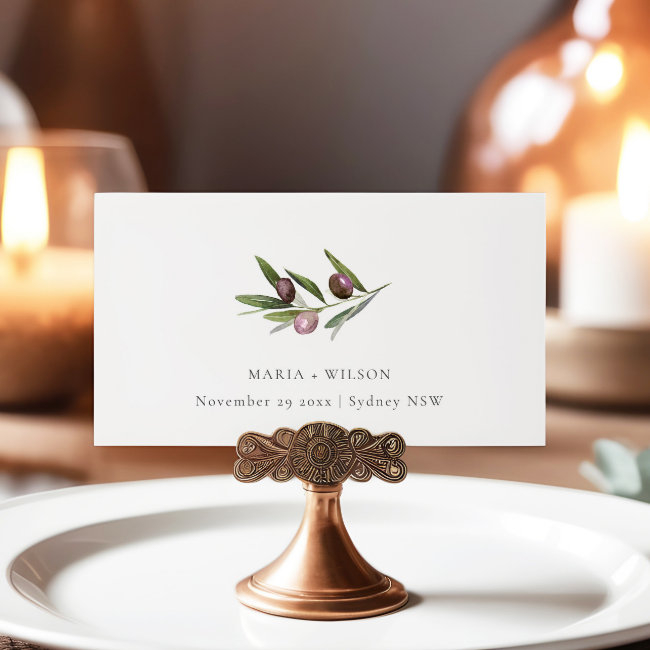 Chic Rustic Minimal Olive Branch Fauna Wedding Place Invitations