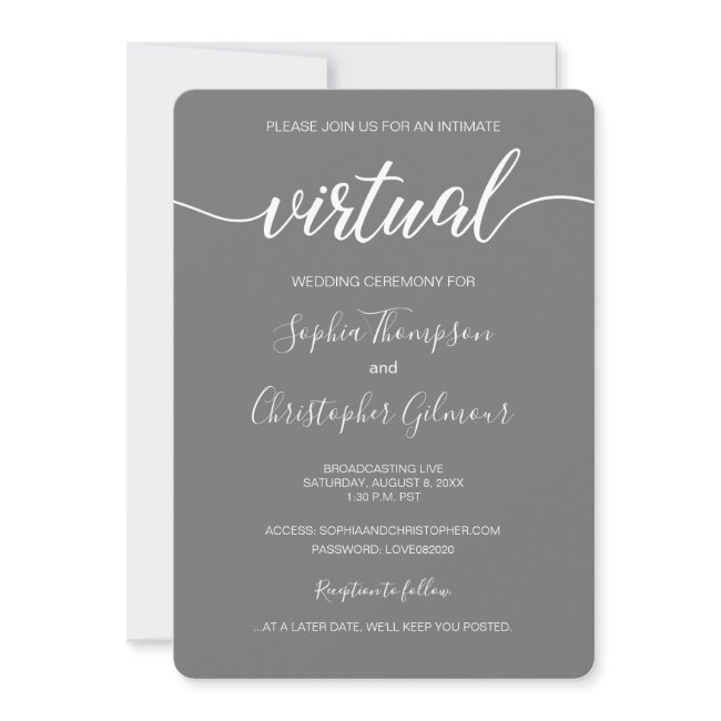 Chic Simple Custom Live Virtual Wedding Grey Invitation