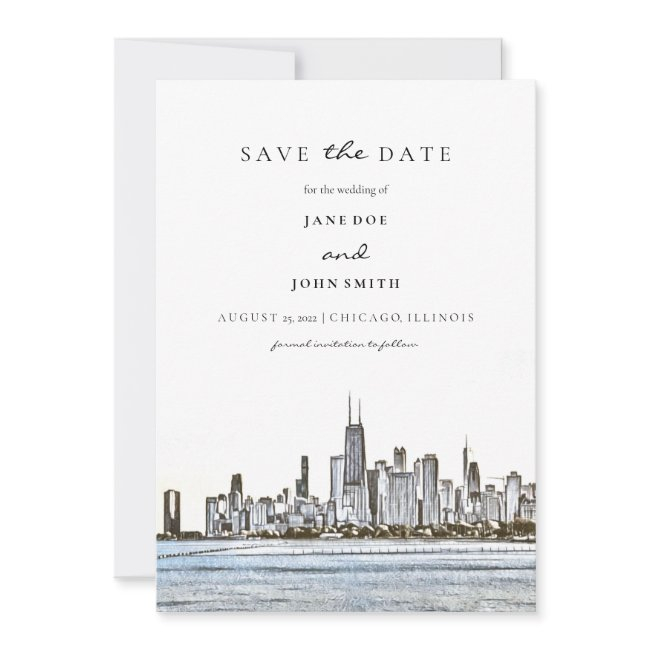Chicago Skyline Flat Save The Date Invitations