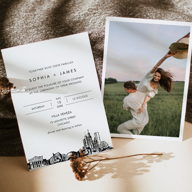 Chicago Skyline Wedding Invitation With Photo