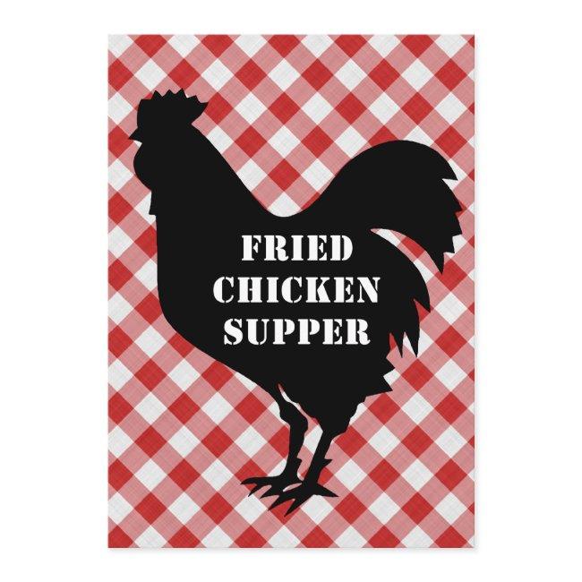 Chicken Silo, Red & White Check Cloth Fried Supper Invitation