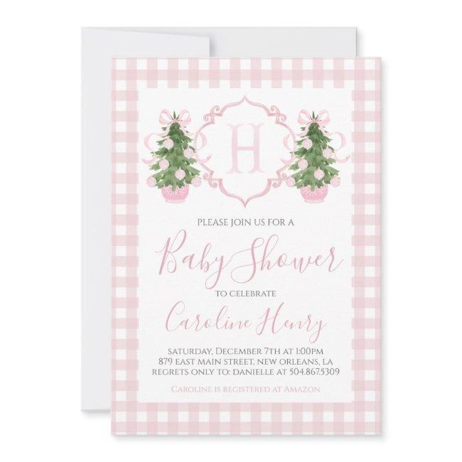 Chinoiserie Christmas Pink Preppy Baby Shower Invitation