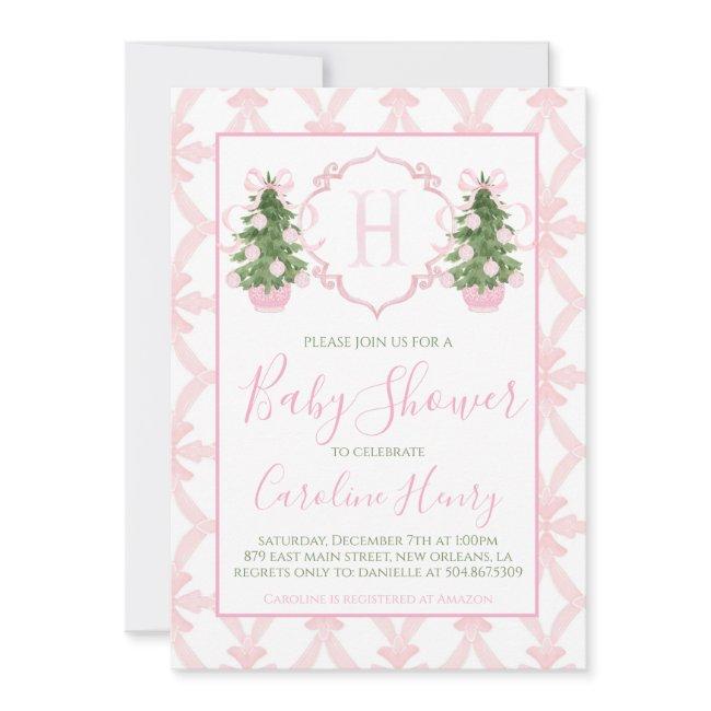 Chinoiserie Christmas Pink Preppy Baby Shower Invitation