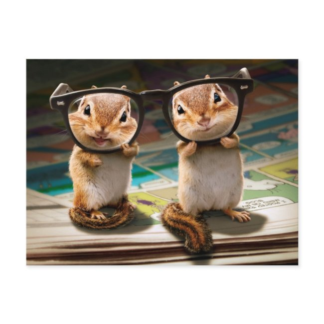 Chipmunks In Reading Glasses Invitation Postinvitations