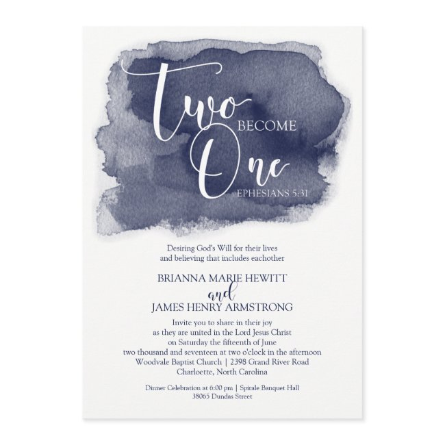 Christian Wedding Invitation - Watercolor Navy