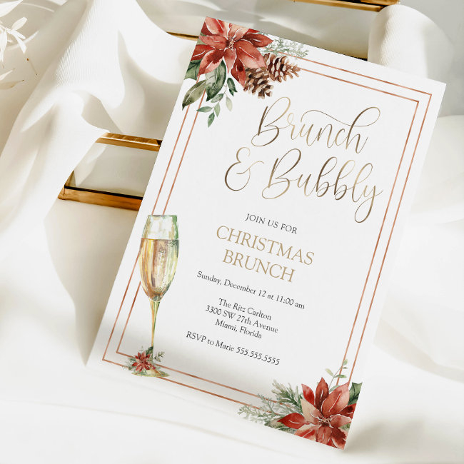 Christmas Brunch And Bubbly Champagne Invitation