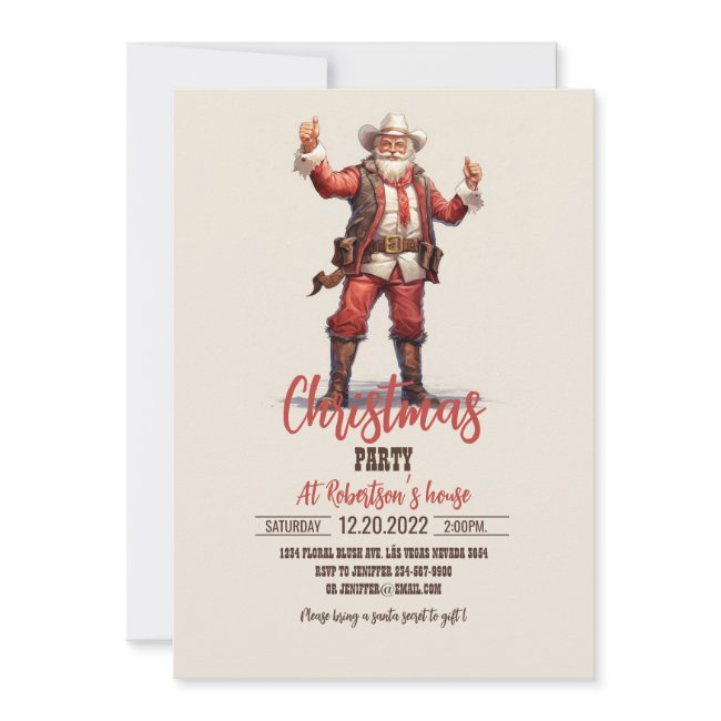 Christmas Cowboy Santa Claus Vintage Invitation
