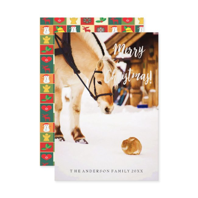 Christmas Cute Animals Snow Horse Farm Country Invitation