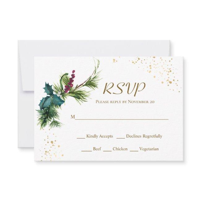 Christmas Evergreen Holly Winter Wedding Rsvp Invitations