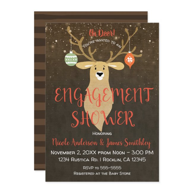 Christmas Holiday Rustic Deer Engagement Shower Invitation