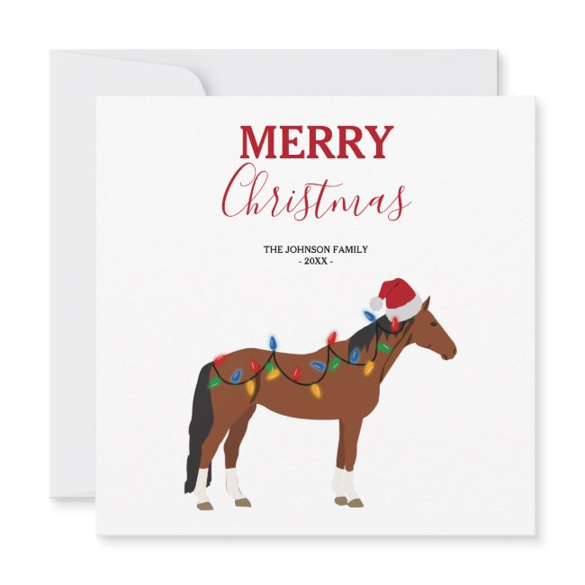 Christmas Horse Santa Hat Xmas Lights Xmas Holiday Invitations