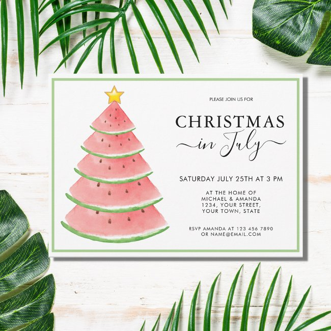 Christmas In July Watermelon Summer Party Invitation