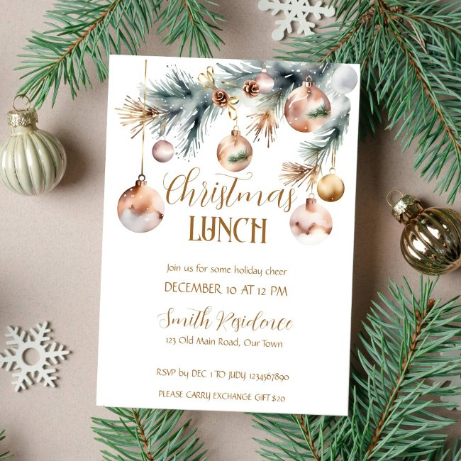 Christmas Lunch Party Snowy Boho Watercolor Invitation