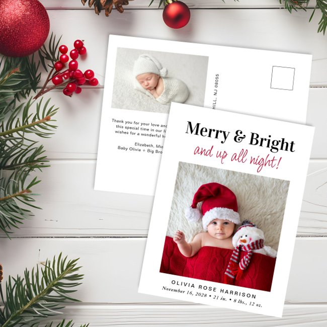 Christmas Merry Bright Photo Holiday Birth Announcement Postinvitations