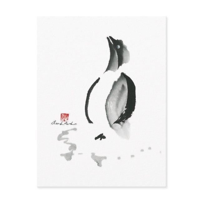 Christmas Penguin, Sumi-e Holiday Postinvitations