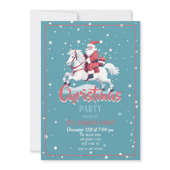 Christmas Santa Claus And Horse Cartoon Invitation
