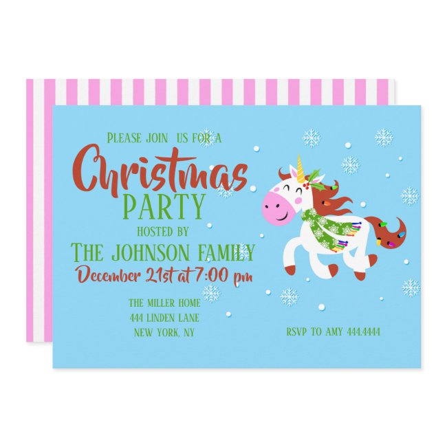 Christmas Unicorn Cartoon    Invitation