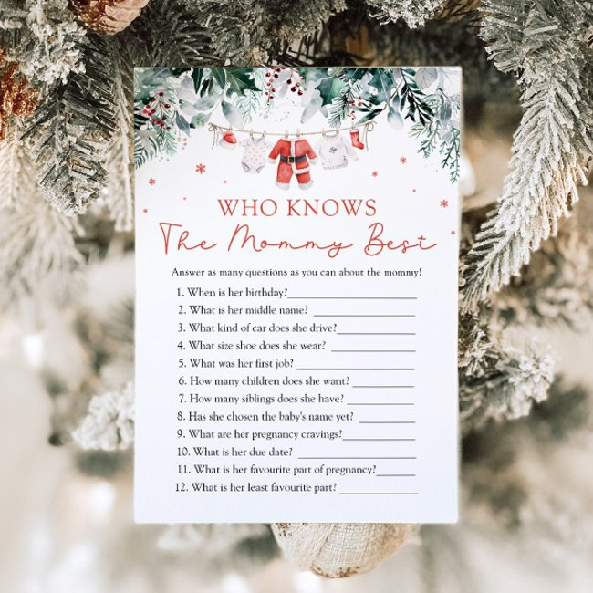 Christmas Who Knows Mommy Best Baby Shower Game Invitation