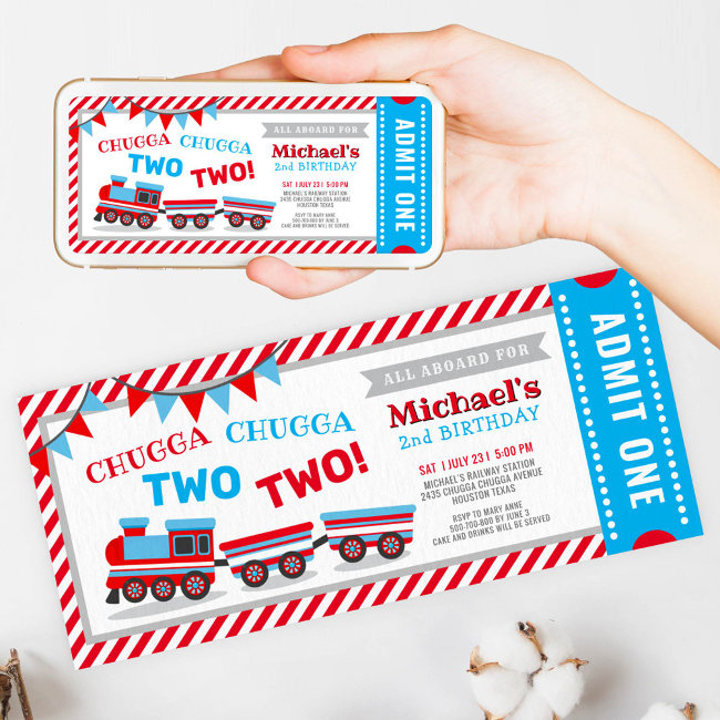 Chugga Chugga Two Two Train Ticket Birthday Invitation