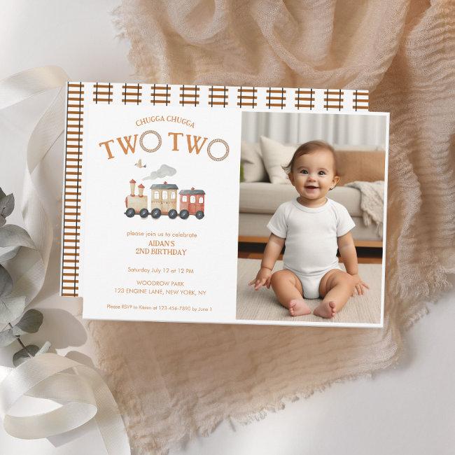 Chugga Two Two Train Second Birthday Photo Invitation