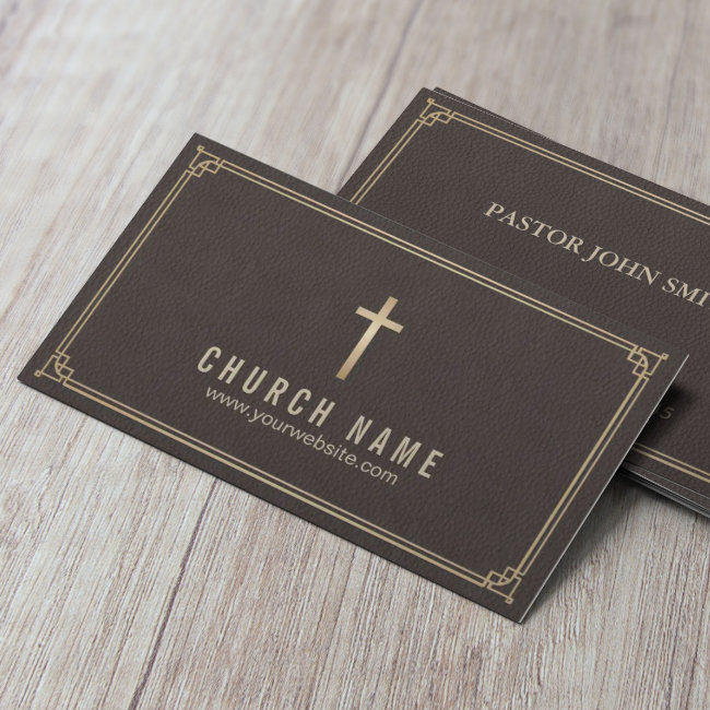 Church Cross Classy Leather Gold Framed Business Invitations