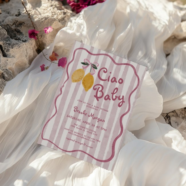 Ciao Baby Lemon Bows Girls Baby Shower Invitation